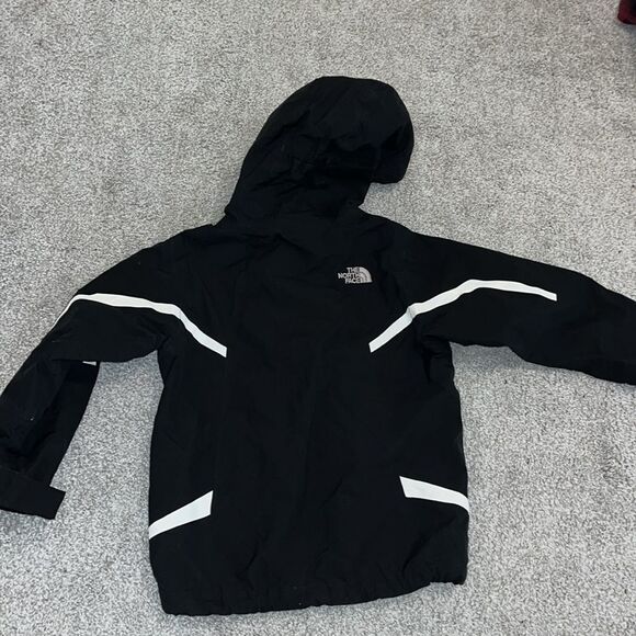 Hooded Black/White North Face Hyvent Waterproof Rain Parka Coat Jacket Youth XS - Picture 3 of 8